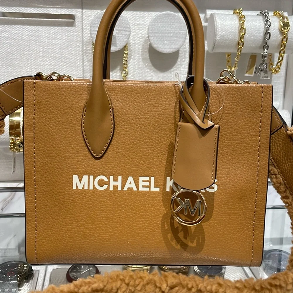 Michael Kors Mirella Small Pebbled Leather Shopper Top Zip Crossbody XBody Bag